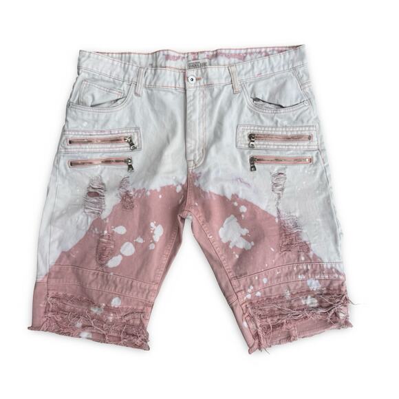 Smoke Rise Other - Smoke Rise Bleach Wash Distressed Shorts Size 40 Pink White Streetwear